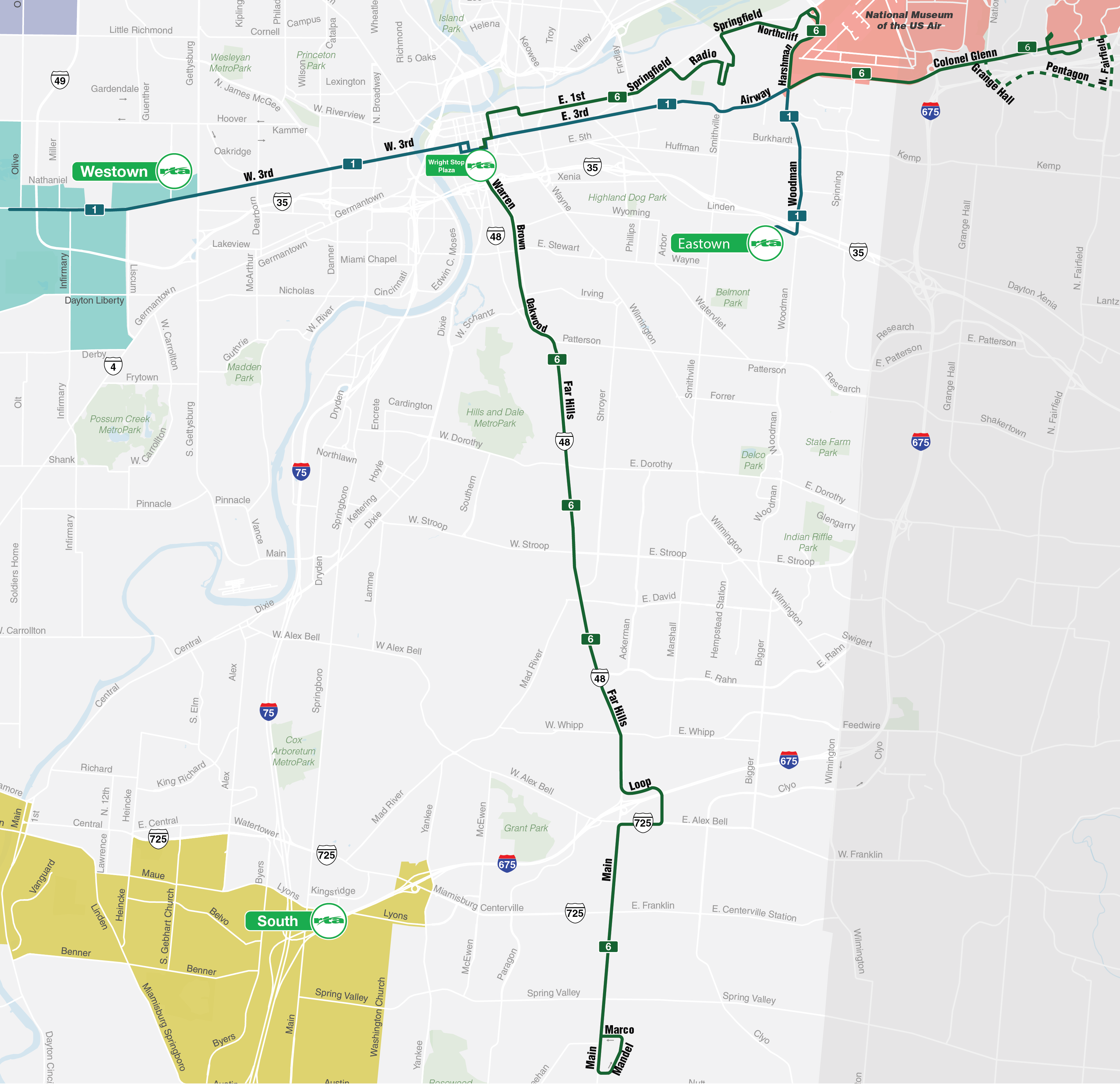 Route 1 and 6 Map Aug 31 2025