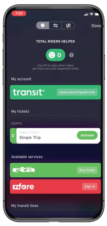 Existing tickets screen
