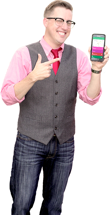 Person pointing to RTA app