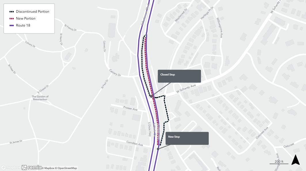 Route 18 Jan 5 Changes Map