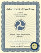 Achievement of Excellence award certificate